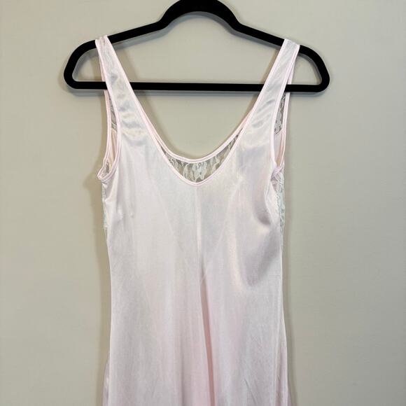 Vintage Nightgown Slip Dress M Pink Satin Lace Sheer French Romantic Fairycore - Picture 3 of 10